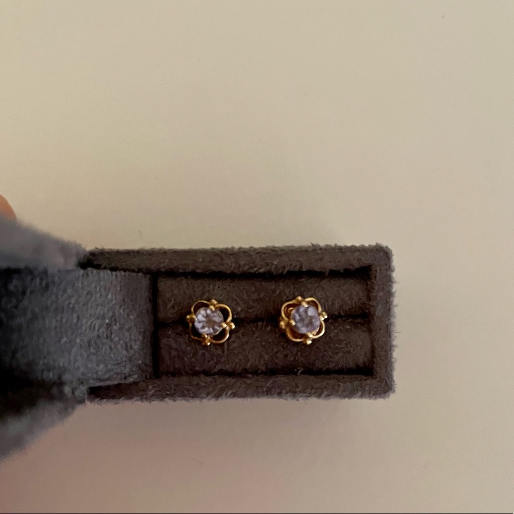 Blue Topaz with Gold Flower earring studs